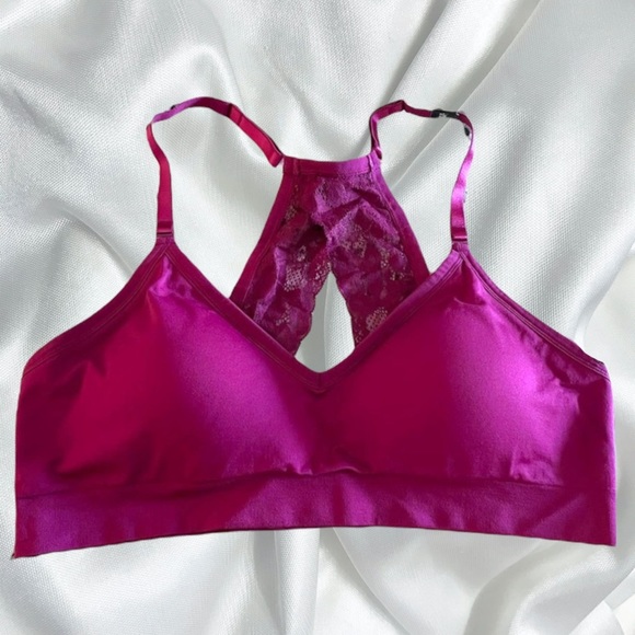 TORRID BERRY PINK DEEP V RACERBACK LIGHTLY PADDED SEAMLESS BRALETTE NEW - Picture 10 of 14